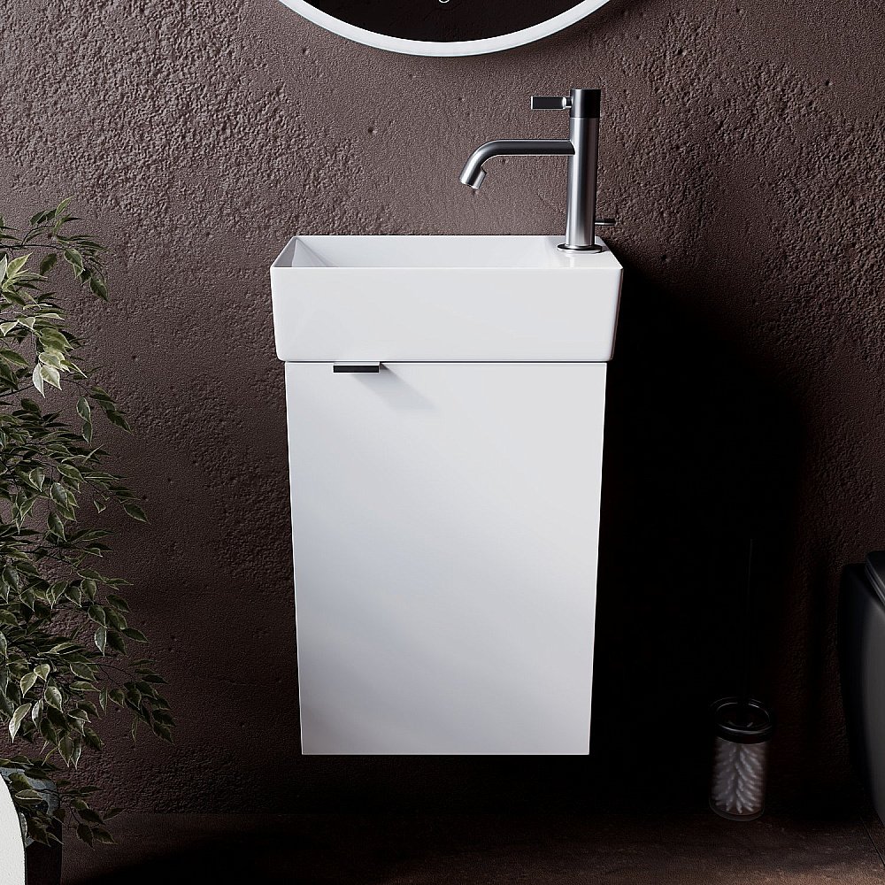 Тумба с раковиной Sancos Mini  MN35W белый глянец для ванной в интернет-магазине Sanbest