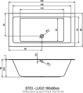 Ванна акриловая Riho LUGO 180x90 PLUG & PLAY купить в интернет-магазине Sanbest