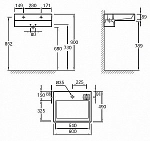 Тумба с раковиной Jacob Delafon TERRACE 60 EB1185-274+EXE112 черная глянцевая для ванной в интернет-магазине Sanbest