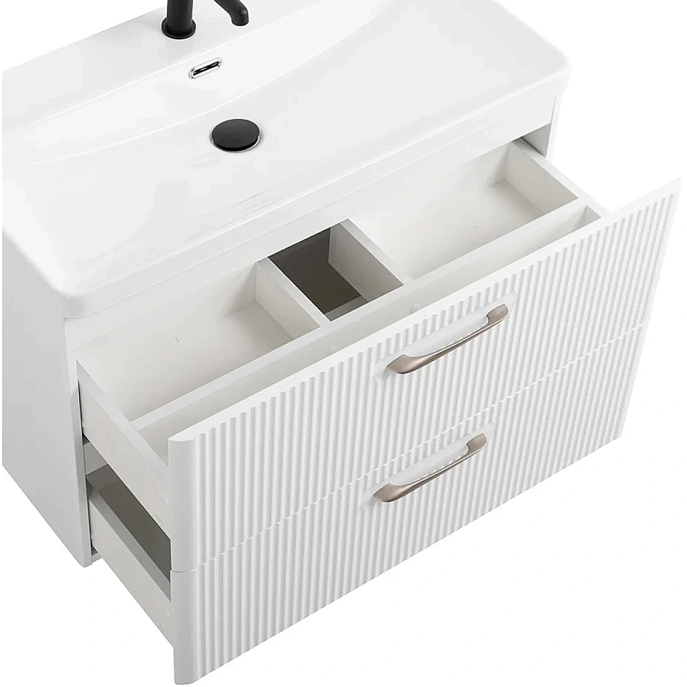 Тумба с раковиной Belbagno DUE 80 Bianco Lucido ручки в комплекте, белая глянцевая для ванной в интернет-магазине Sanbest