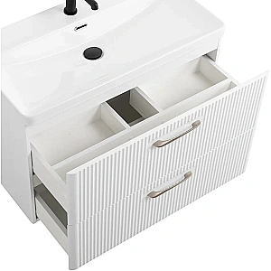 Тумба с раковиной Belbagno DUE 80 Bianco Lucido ручки в комплекте, белая глянцевая для ванной в интернет-магазине Sanbest