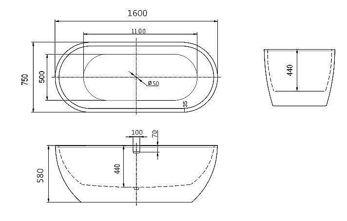Ванна акриловая Art&Max AM-218-1600-750 белая купить в интернет-магазине Sanbest