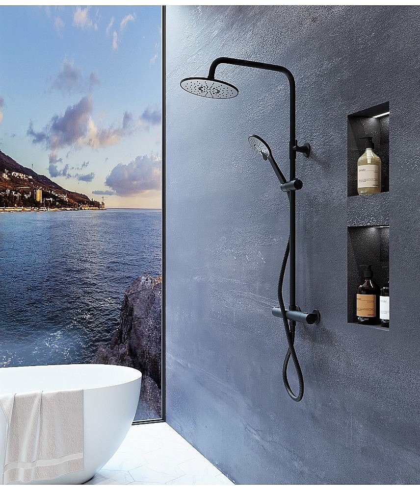 Душевая система Agger Thermo A2451244 черная матовая купить в интернет-магазине сантехники Sanbest