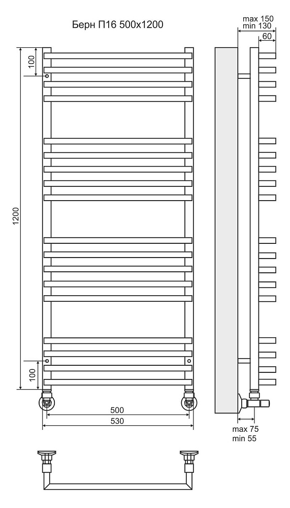 Полотенцесушитель водяной Terminus Берн П18 500х1200 купить в интернет-магазине сантехники Sanbest