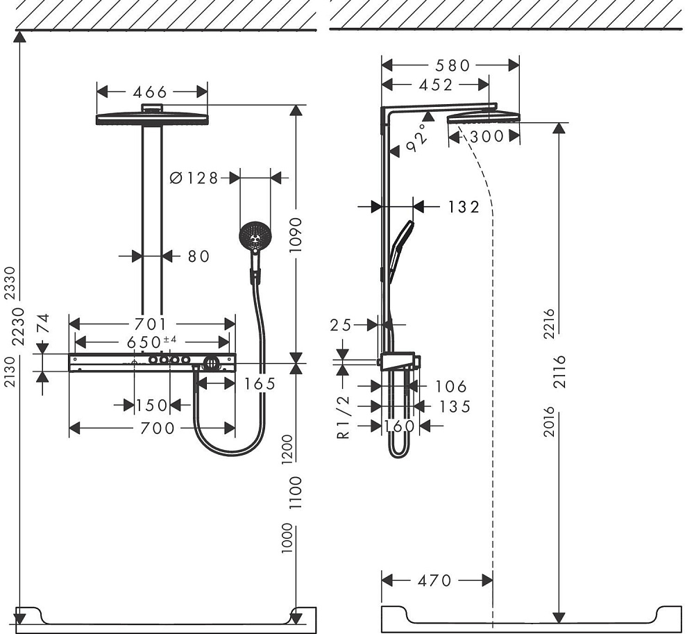 Душевая система Hansgrohe Rainmaker Select Showerpipe 460 2jet 27109400 купить в интернет-магазине сантехники Sanbest