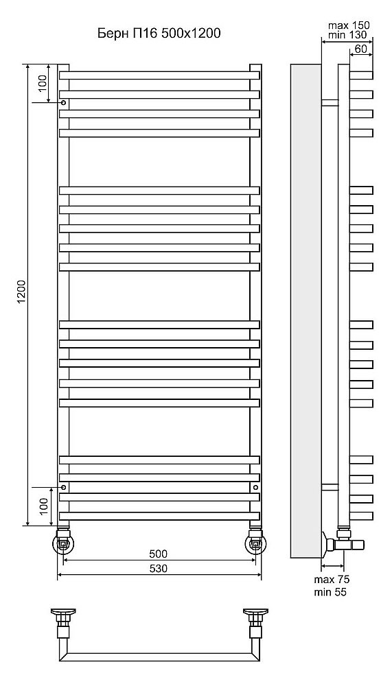 Полотенцесушитель водяной Terminus Берн П18 500х1200 купить в интернет-магазине сантехники Sanbest