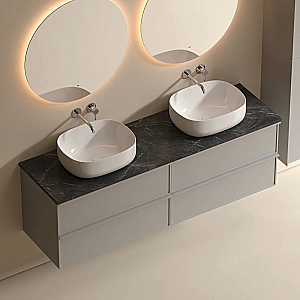 Тумба с раковиной и столешницей Sancos Velta 160 VL80WG+CN5001 теплый серый матовый/раковина белая для ванной в интернет-магазине Sanbest