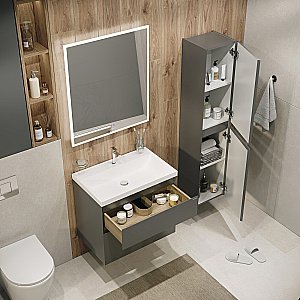 Тумба с раковиной подвесная Grossman МЕРКАДО 60 с 2-я ящ, графит матовая для ванной в интернет-магазине Sanbest