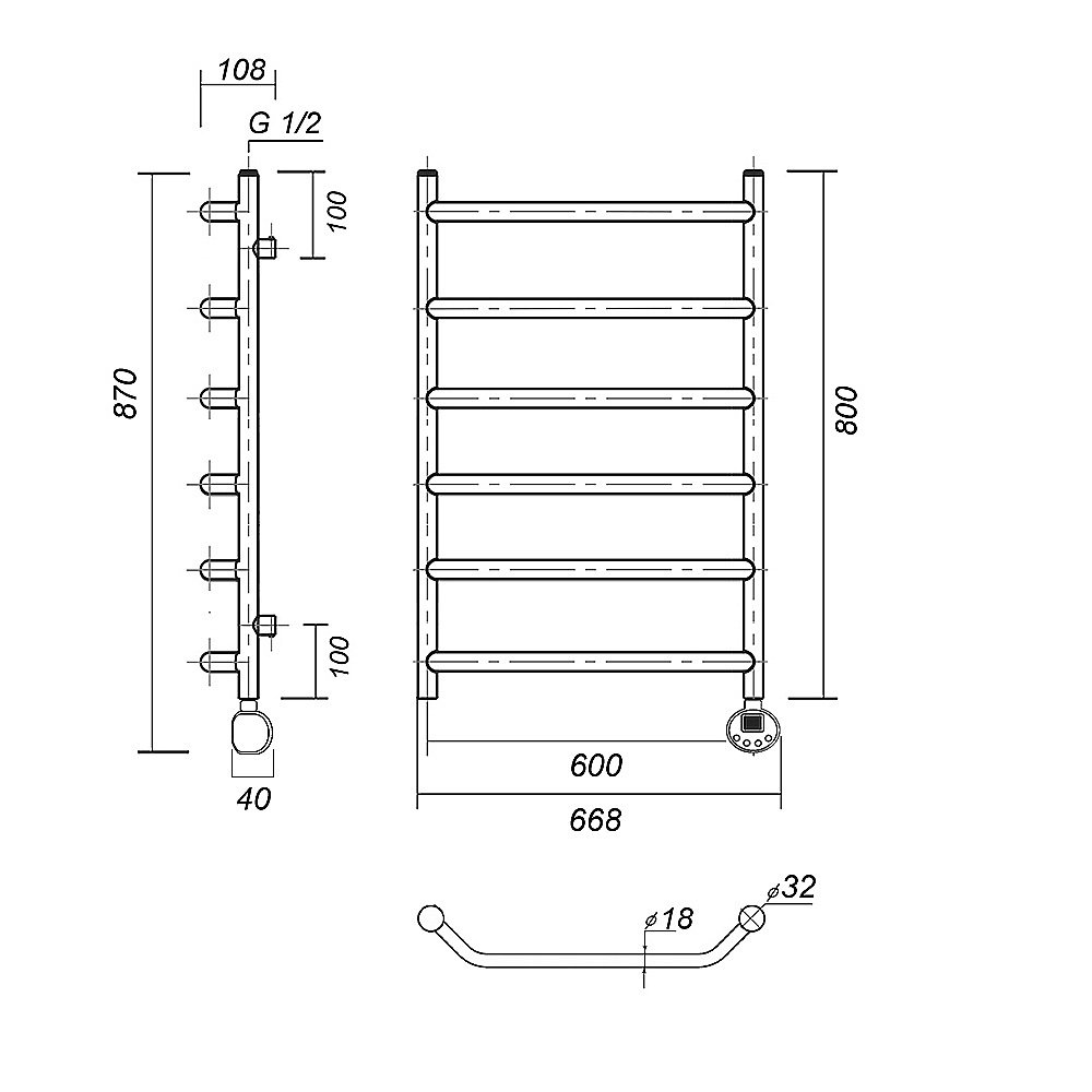 Полотенцесушитель электрический Domoterm Лаура П6 600x800 E хром купить в интернет-магазине сантехники Sanbest