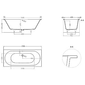 Ванна Salini Ornella Axis S-Stone 170х75 103423M белая матовая купить в интернет-магазине Sanbest