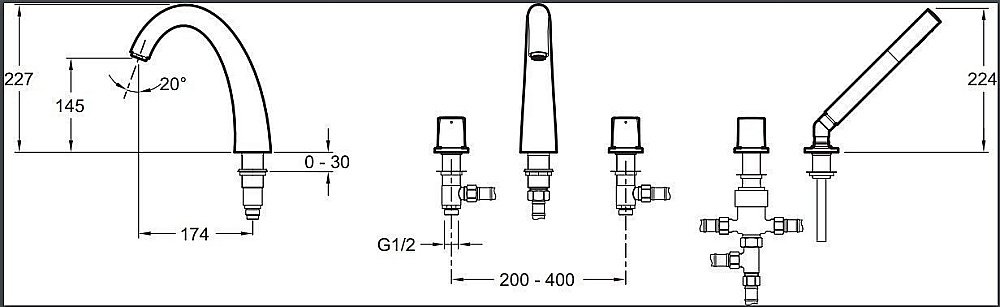 Каскадный смеситель для ванны Jacob Delafon ELEVATION E18876-CP купить в интернет-магазине сантехники Sanbest