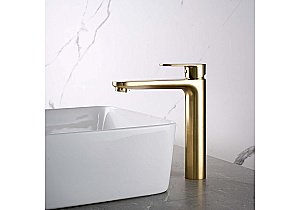 Смеситель для раковины Aquatek Ника AQ1804BG 190 золото шлифованное, без донного клапана купить в интернет-магазине сантехники Sanbest