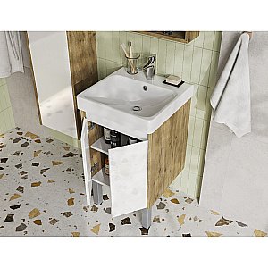 Тумба с раковиной Акватон Сканди Doors 45 белая/дуб рустикальный для ванной в интернет-магазине Sanbest