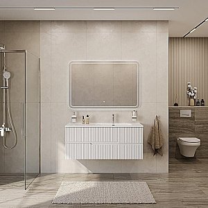 Тумба с раковиной Cezares DUET-N 120 DUET-N-1200-2C-SO-BL белая глянцевая левая/правая для ванной в интернет-магазине Sanbest