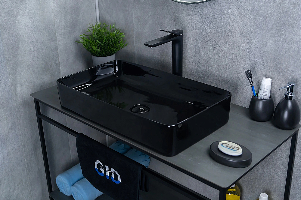 Раковина накладная Gid Geometrico 60 BL9396 53346 черная купить в интернет-магазине Sanbest