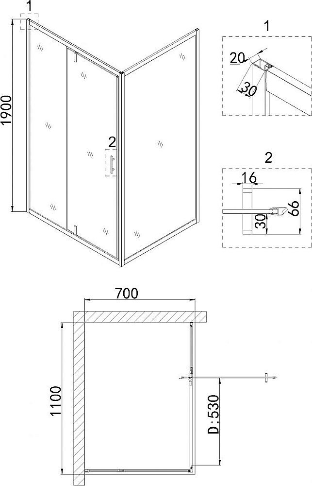 Душевой уголок Niagara Nova NG-83-11AB-NG-A70B 110х70 стекло прозрачное/профиль черный купить в интернет-магазине Sanbest