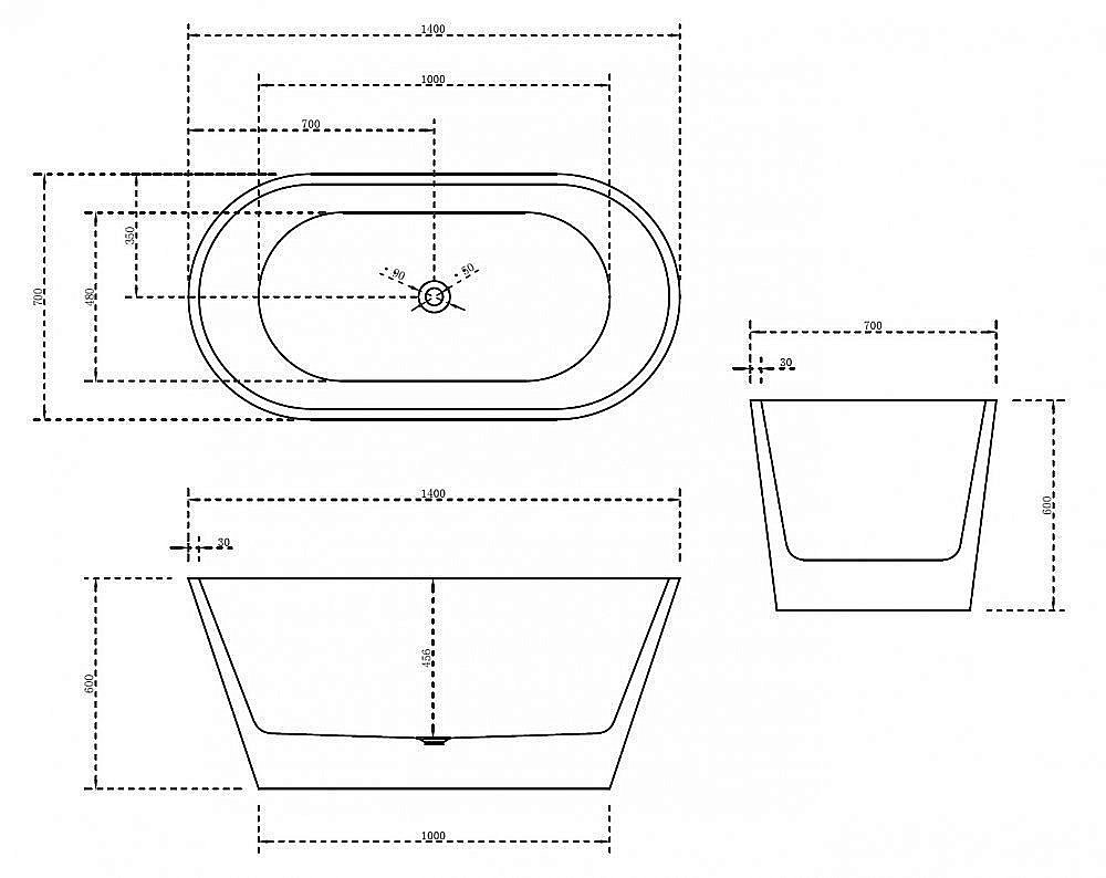 Ванна акриловая ABBER AB9203-1.4 140x70 купить в интернет-магазине Sanbest