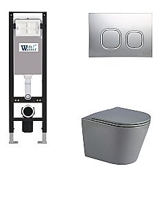Унитаз с инсталляцией WeltWasser AMBERG 350 + SALZBACH 043 MT-GR + AMBERG RD-CR серый матовый/кнопка хром купить в интернет-магазине Sanbest