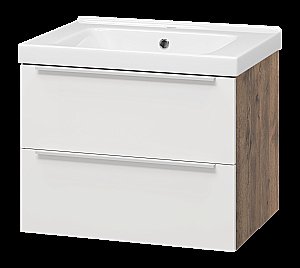 Тумба с раковиной Misty Карат - 65 П-Кар09065-01/19-2Я белый/темное дерево для ванной в интернет-магазине Sanbest