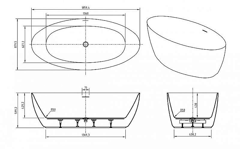 Ванна акриловая BelBagno BB707 186х88 купить в интернет-магазине Sanbest