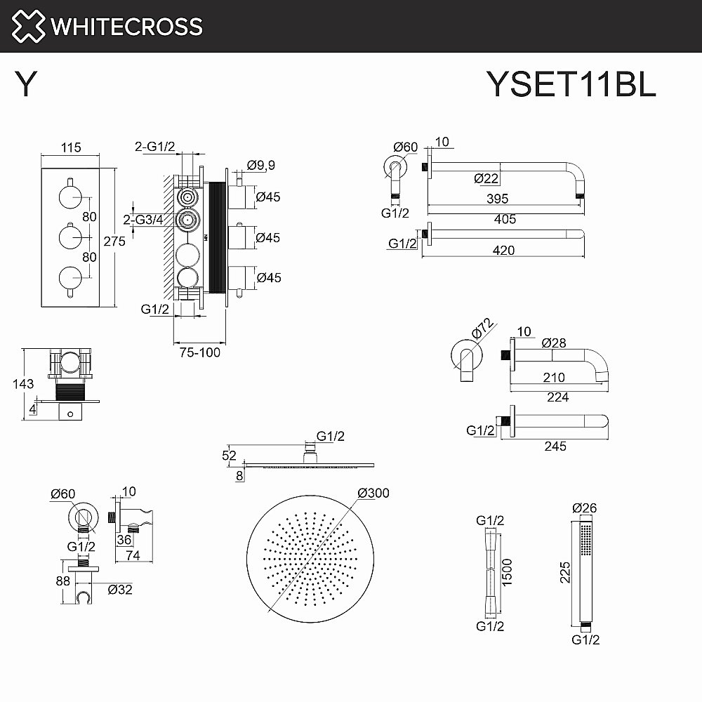 Душевая система WhiteCross Y YSET11BL черная матовая купить в интернет-магазине сантехники Sanbest