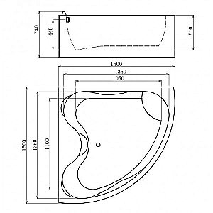 Ванна акриловая Gemy Arc-shape G9041 K 150х150 белая с гидромассажем купить в интернет-магазине Sanbest