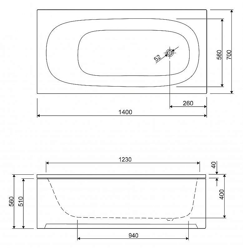 Ванна акриловая Cezares ECO-140-70-40-W37 купить в интернет-магазине Sanbest