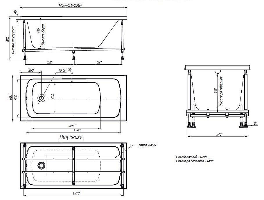 Ванна акриловая TIMO RITTA1460 140х60 белая купить в интернет-магазине Sanbest