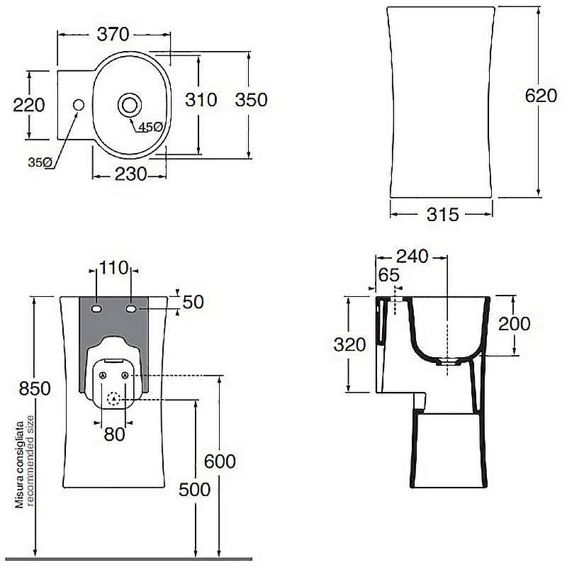 Раковина подвесная Azzurra Nativo 35 NAT200/1 bi*1  белая купить в интернет-магазине Sanbest