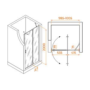 Душевая дверь RGW Hotel HO-014Gr 100 350601410-210 стекло матовое/профиль серый купить в интернет-магазине Sanbest