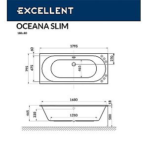 Ванна акриловая Excellent Oceana Slim WAEX.OCE18WHS 180x80 белая купить в интернет-магазине Sanbest