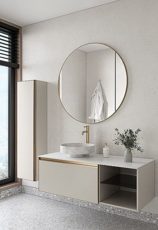 Пенал Armadi Art QUATRO CASHMERE профиль MATT GOLD для ванной в интернет-магазине сантехники Sanbest