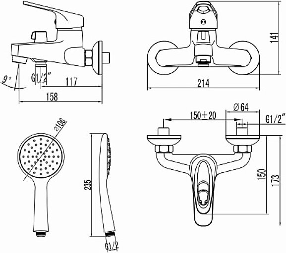 Смеситель для ванны Lemark Luna LM4134C купить в интернет-магазине сантехники Sanbest