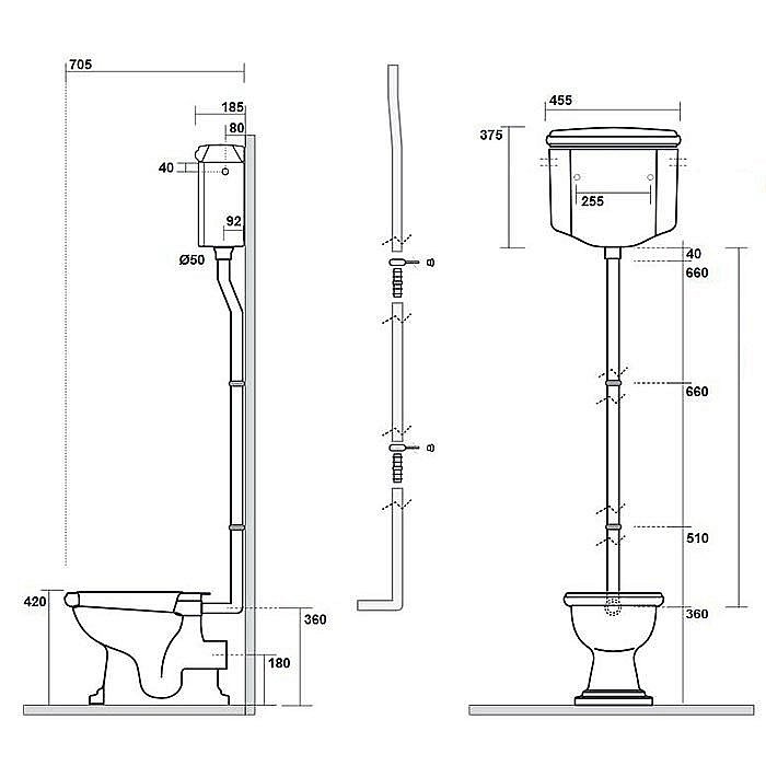 Унитаз напольный Kerasan Retro 1011 с высоким бачком 1080 Белый/золото купить в интернет-магазине Sanbest