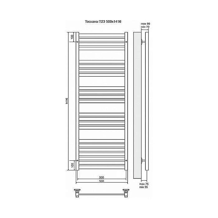 Полотенцесушитель электрический Terminus Тоскана П23 500x1416 левый/правый купить в интернет-магазине сантехники Sanbest