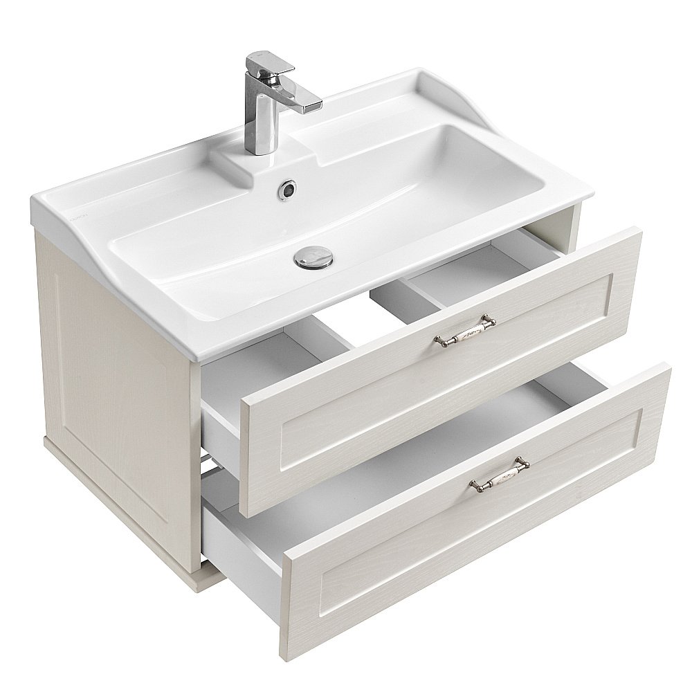 Тумба с раковиной Акватон Леон/Фабиа 80 дуб белый для ванной в интернет-магазине Sanbest