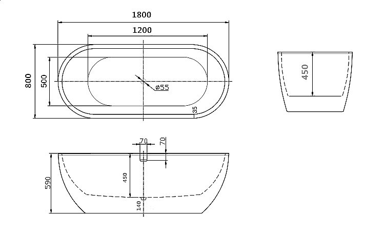 Ванна акриловая отдельностоящая Art&Max 180x80 белая купить в интернет-магазине Sanbest