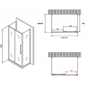 Душевой уголок Abber Schwarzer Diamant 160x60 AG30160BH-S60B-S60B стекло прозрачное/профиль черный купить в интернет-магазине Sanbest