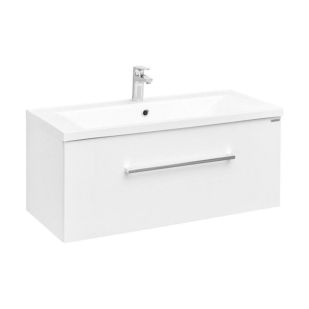 Тумба с раковиной Акватон Мадрид М 1 ящик/Премьер М 100 белая глянцевая для ванной в интернет-магазине Sanbest