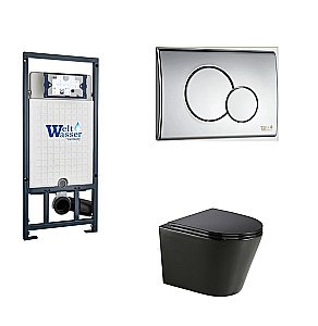 Унитаз с инсталляцией WeltWasser MARBERG 507+SALZBACH 043 GL-BL+MAR 507 RD CR черный/кнопка хром, безободковый, с крышкой микролифт, слив торнадо купить в интернет-магазине Sanbest