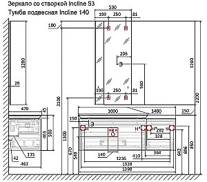 Тумба с раковиной Jorno Incline 140 бетон для ванной в интернет-магазине Sanbest