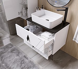 Тумба с раковиной подвесная Grossman ВИВА 70 с 2-я ящиками, белый глянец для ванной в интернет-магазине Sanbest