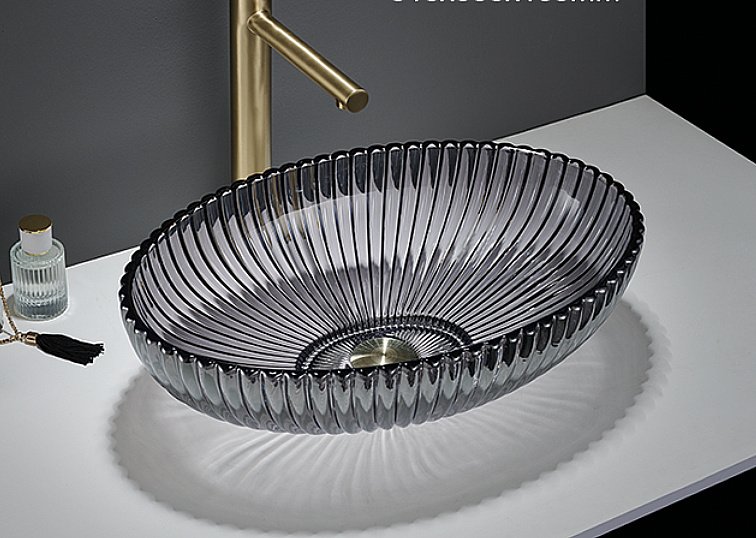 Раковина накладная CeramaLux GL 51 GL49A графит, прозрачная купить в интернет-магазине Sanbest