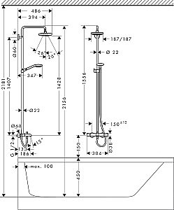 Душевая система Hansgrohe Croma Select E Showerpipe 180 2jet 27352400 купить в интернет-магазине сантехники Sanbest