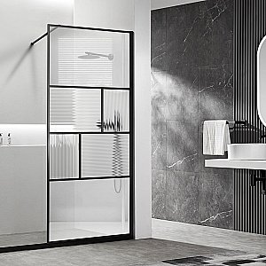 Душевое ограждение Vincea Walk-In 80 VSW-1HC800CFB стекло прозрачное-рифленое/профиль черный матовый купить в интернет-магазине Sanbest