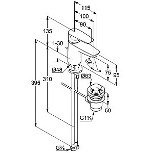Смеситель для раковины Kludi Pure&Solid 343880575WR4 хром купить в интернет-магазине сантехники Sanbest