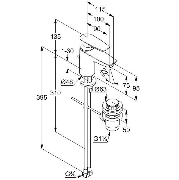 Смеситель для раковины Kludi Pure&Solid 343880575WR4 хром купить в интернет-магазине сантехники Sanbest