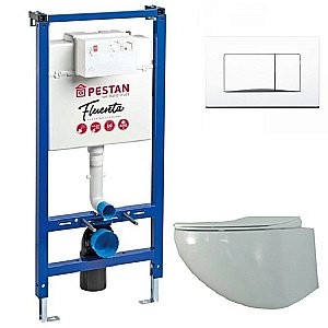 Унитаз с инсталляцией Pestan Fluenta Rimless SET40006661AW безободковый, с крышкой микролифт, кнопка белая купить в интернет-магазине Sanbest