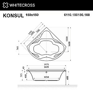 Акриловая ванна WhiteCross Konsul 150x150 0110.150150.100 белая купить в интернет-магазине Sanbest