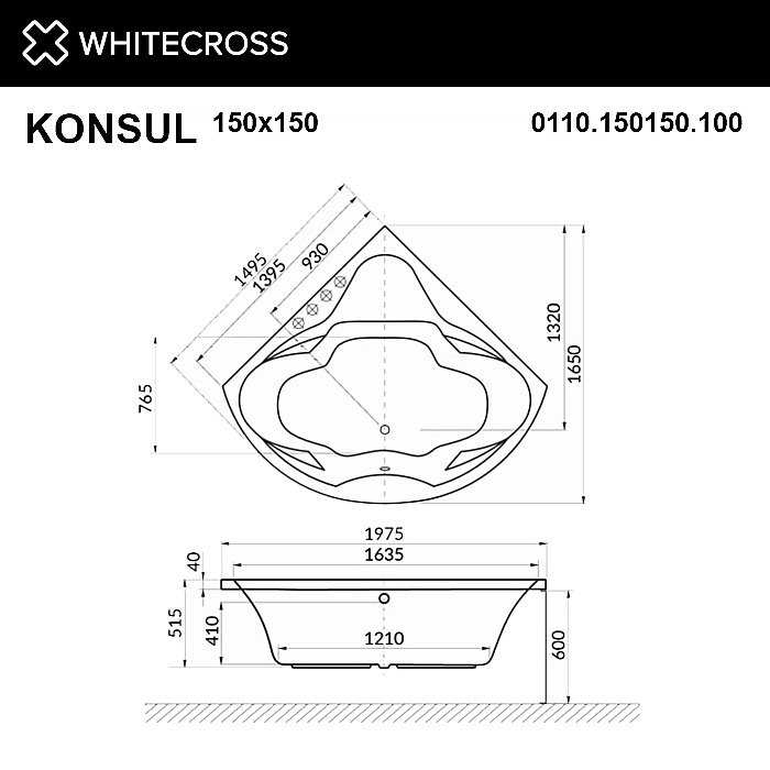 Акриловая ванна WhiteCross Konsul 150x150 0110.150150.100 белая купить в интернет-магазине Sanbest